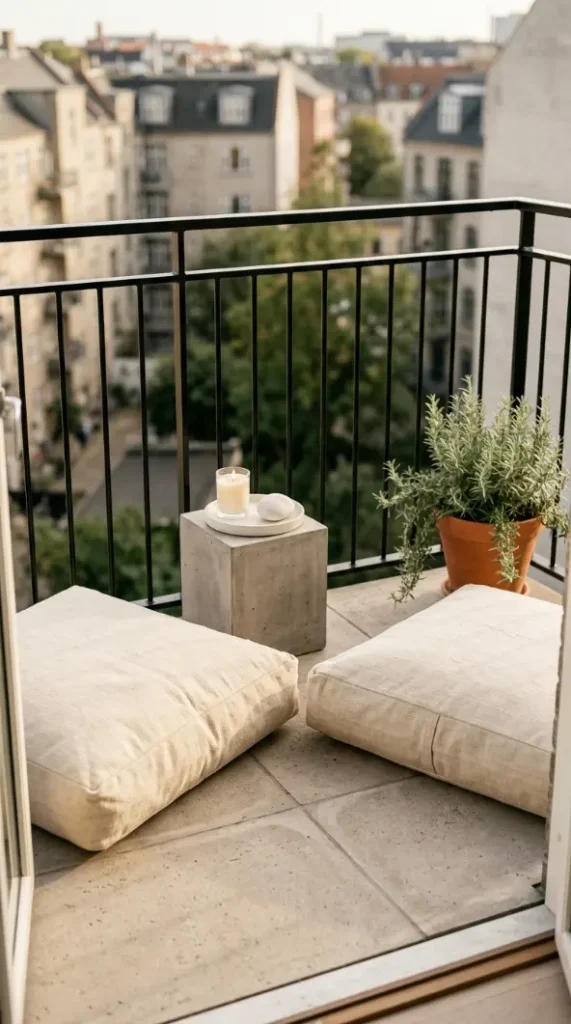 16 Minimal Outdoor Living Space Design for a Small Balcony 5 5. The Floor Cushion as Primary Seating