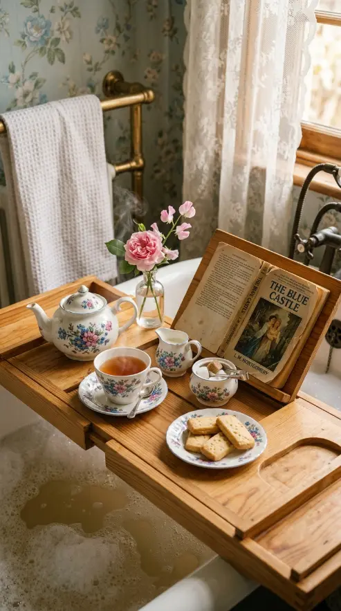 25 Bathtub Tray Ideas Reading Book Lover Cozy Style 5 5. The Tea and Book Pairing — Specific Tea Ritual Styling