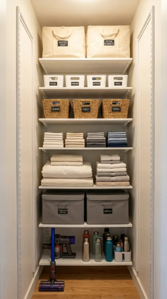 25 Small Storage Closet Organization Tiny Apartment Ideas 5 5. Vertical Space Maximization — Floor to Ceiling Shelving