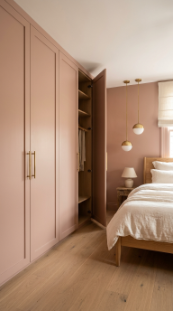 13 Bedroom Paint Colors Warm Blush Quiet Luxury Boutique 6 6. Add Warm Blush to Painted Built-In Cabinetry