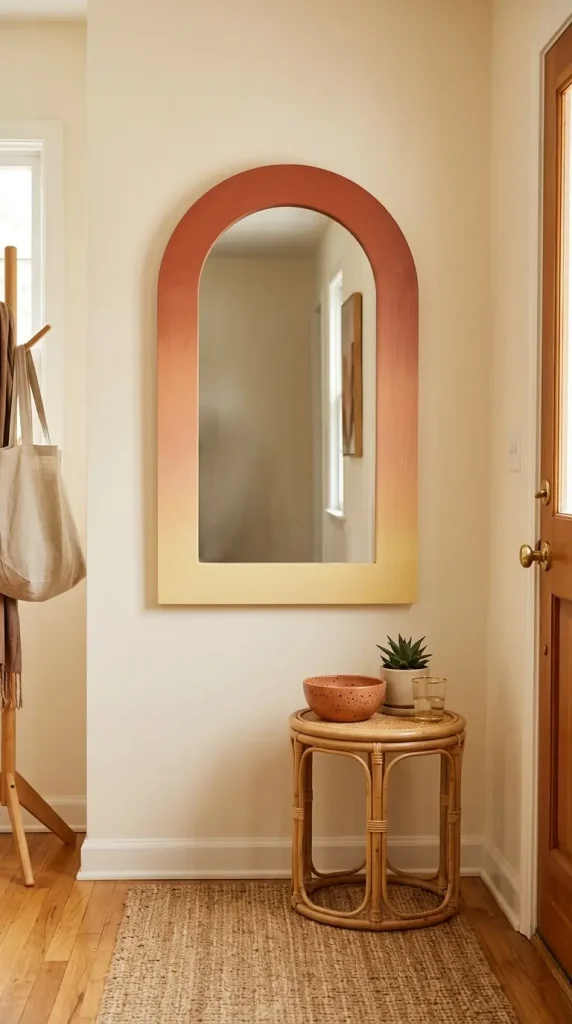15 Decorated Mirror Hand Painted Arch Entryway Eclectic Wall 6 6. Arch Mirror With a Hand Painted Sunrise Gradient on the Frame