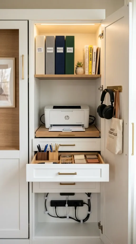 10 Smart Storage Closet Ideas Convertible Murphy Office 6 6. Configure One Side as a Complete Home Office Supply Closet