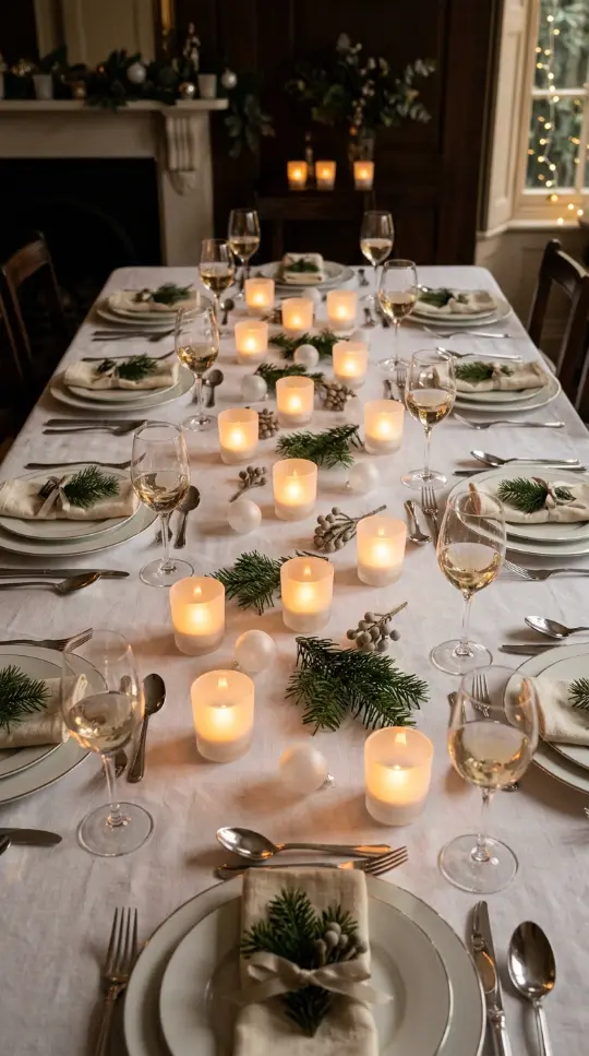 13 Festive Table Decorations Candles Floating Glass Ethereal 6 6. Frosted Glass Votives in a Scattered Table Setting