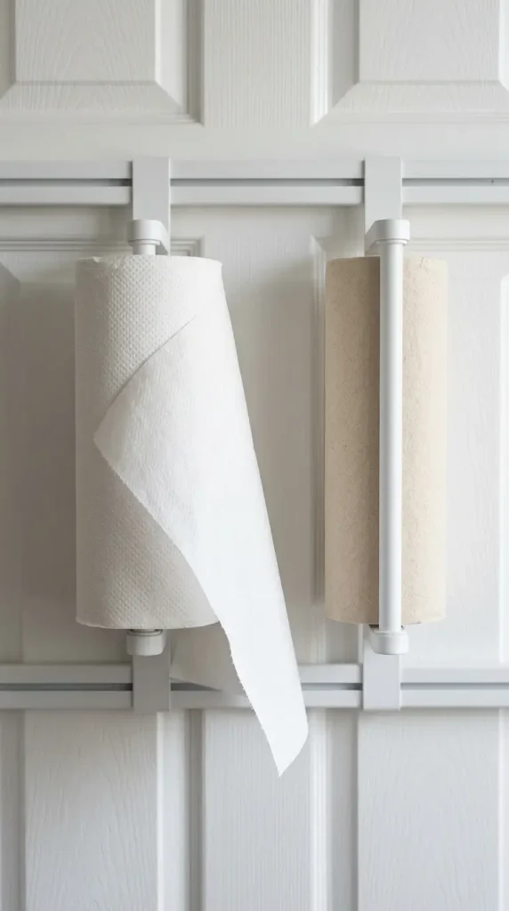 13 Cleaning Closet Organization Door-Mounted Caddy System 6 6. Mount a Paper Towel Roll Dispenser on the Door Rail for Instant Access