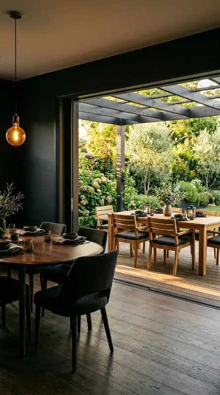 28 Indoor Outdoor Living Dark Dining Room Pocket Doors 6 6. Outdoor Extension Dining Table on the Terrace