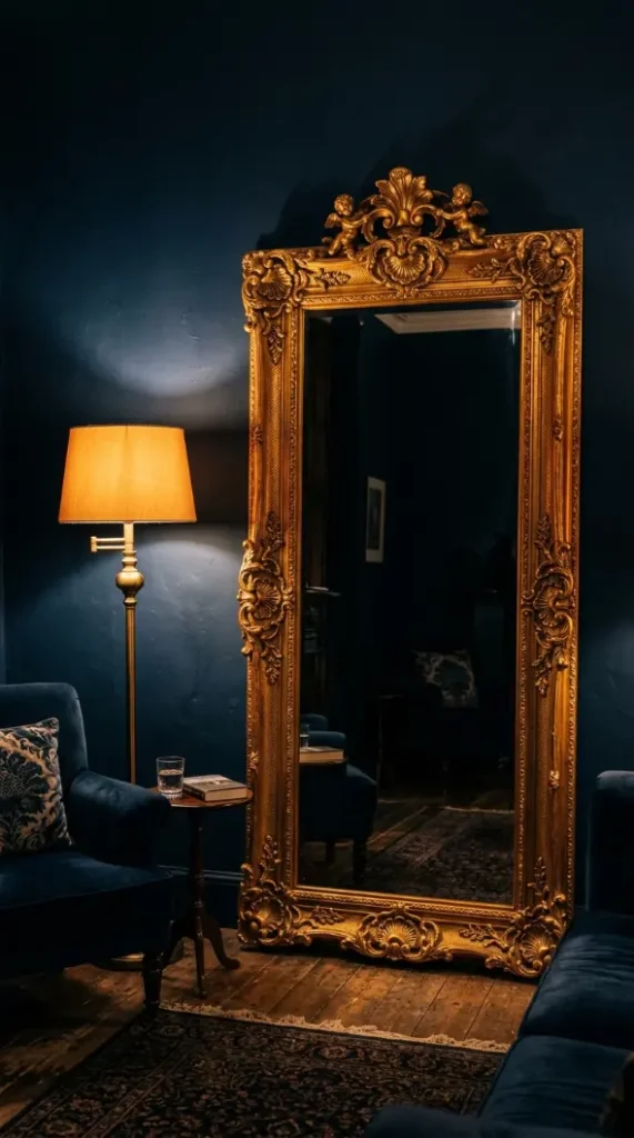22 Full Length Mirror Living Room Baroque Gold Dramatic 6 6. Place It in a Dark Moody Living Room With Warm Wall Paint