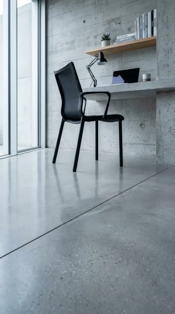 24 Home Office Inspiration Modern Minimal Concrete Steel 6 6. Polished Concrete Flooring Throughout
