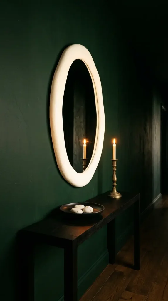 14 Hallway Mirror Ideas Organic Puddle Mirror Console 6 6. Style the Organic Puddle Mirror Console for a Dark Dramatic Hallway