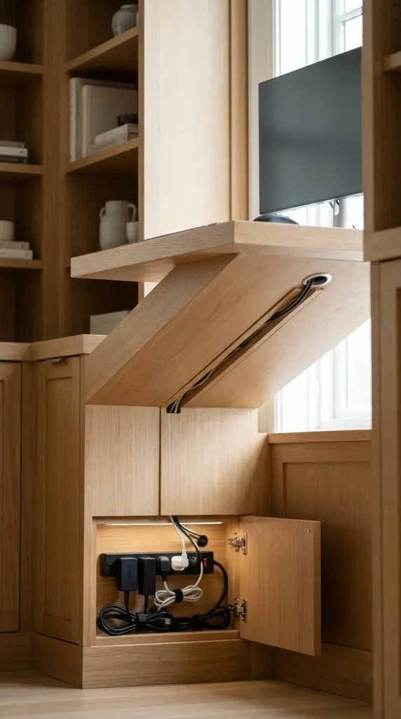 22 Home Office Inspiration Built-In Alcove Maximized 6 6. The Hidden Cable Channel Within the Desk Carpentry — Hardware Invisible Function