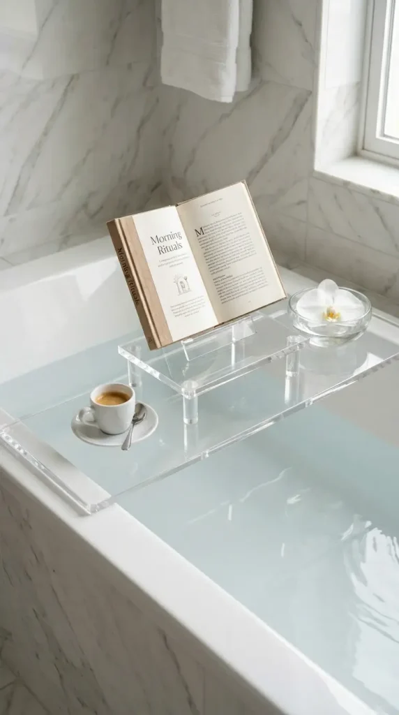 20 Bathtub Tray Clear Acrylic Modern Minimal Floating Look 6 6. Two Tier Clear Acrylic Tray With a Raised Upper Platform