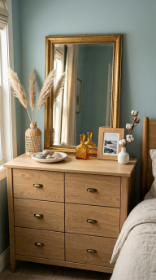 17 Bedroom Aesthetic Coastal Grandmother Sea Glass Blue 7 7. A Natural Timber Dresser With Vintage Character