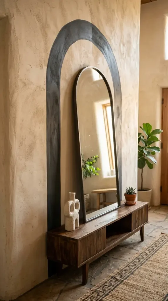15 Decorated Mirror Hand Painted Arch Entryway Eclectic Wall 7 7. Arch Mirror Leaning Against Wall With Painted Arch Shadow on the Wall