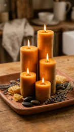 16 Table Candle Decor Earthy Pillar Cluster Clay Tray 7 7. Create an Earthy Coffee Table Candle Tray Vignette