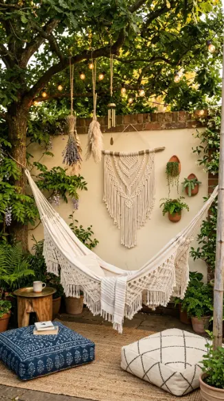 22 Outdoor Furniture Layout Ideas Boho Garden Hammock 7 7. Hammock Garden Zone with Macramé and Hanging Botanicals