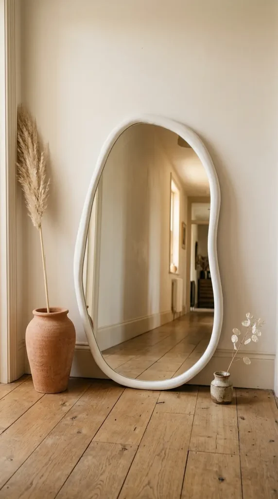 14 Hallway Mirror Ideas Organic Puddle Mirror Console 7 7. Hang the Organic Puddle Mirror at Floor Level as a Leaner