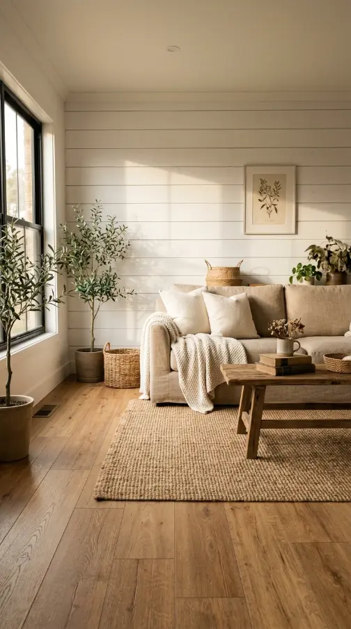 25 Affordable Farmhouse Flooring Ideas Budget Laminate Wood 7 7. Laminate Farmhouse Floor With Shiplap Walls Budget Combo