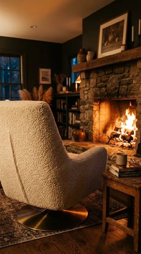 13 Comfy Reading Chair Oversized Cream Swivel Plush Living Room 7 7. Large Cream Chair Facing a Low Fireplace