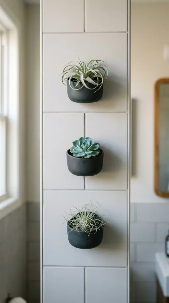 14 Minimal Bathroom Plants Decor Inspiration Small Space 7 7. Magnetic Wall Planter on Bathroom Tiles