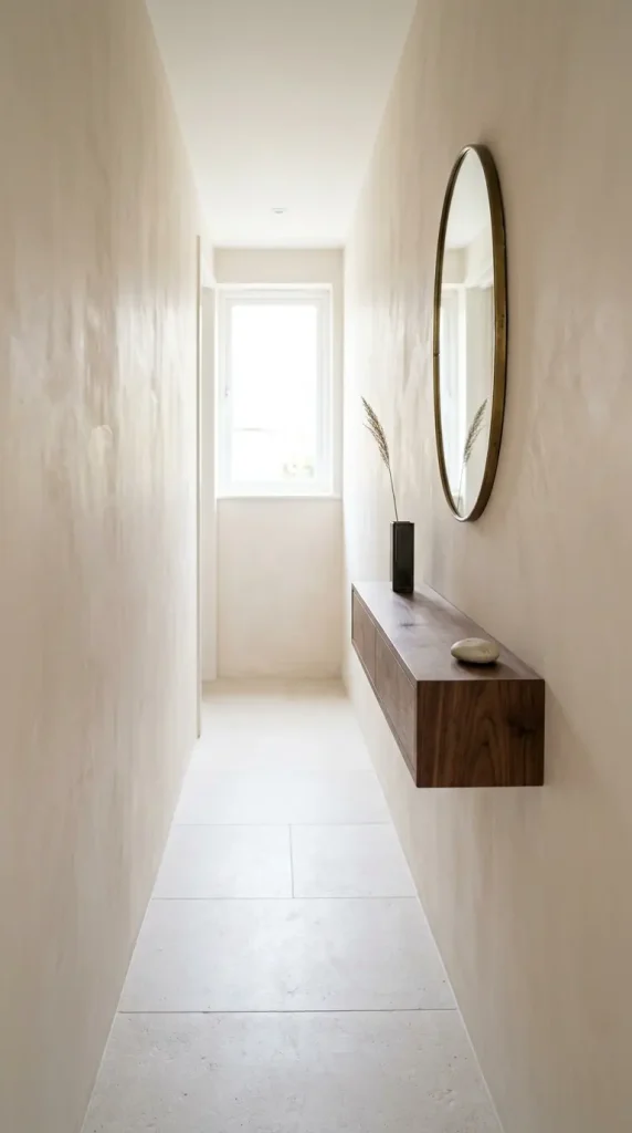 31 Entryway Console Table Ideas Modern Minimal Floating 7 7. Narrow Floating Console for a Tight Entryway