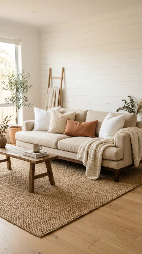 16 Modern Farmhouse Interior Design Seamless White Oak Floor 7 7. Natural Linen Sofa on White Oak Floor