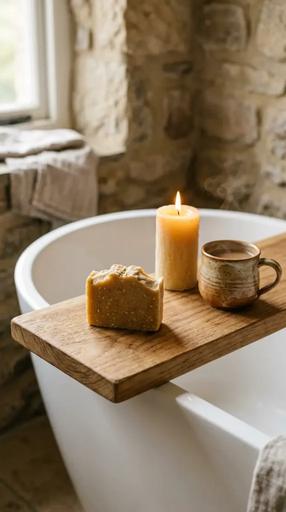 18 Bath Tub Decor Ideas Freestanding Tray Quiet Luxury 7 7. Place a Small Artisan Soap Bar on the Tray as a Scent and Material Object