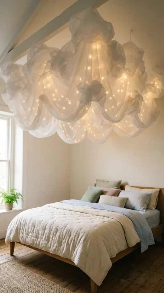 10 Cute Bedding Ideas Pastel Cloud Dreamy Bedroom Style 7 7. Sheer Billowing Canopy Mimicking Cloud Form