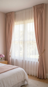 17 Bedroom Aesthetic Romantic Soft Luxe Peony Silk Style 7 7. Use Full-Length Sheer Curtains With a Heavier Blush Silk Outer Layer