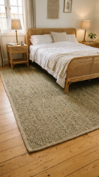 17 Bedroom Aesthetic Coastal Grandmother Sea Glass Blue 8 8. A Woven Seagrass or Jute Rug on Natural Timber Floors