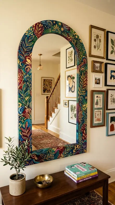 15 Decorated Mirror Hand Painted Arch Entryway Eclectic Wall 8 8. Arch Mirror Frame Hand Painted in Layered Maximalist Pattern
