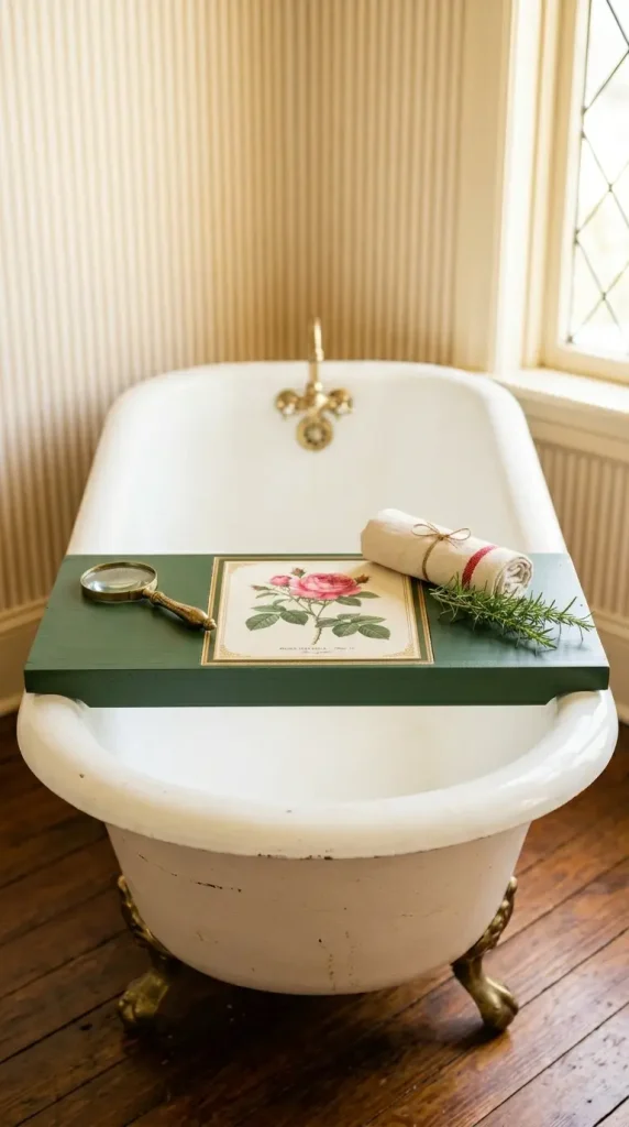 18 Bathtub Caddy Vintage Clawfoot Rustic Wood Floral Brass 8 8. Clawfoot Caddy With Pressed Botanical Print Decoupage Panel