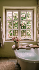 24 Romantic Bathtub Caddy Decor Ideas Garden Cottage Floral 8 8. Climbing Rose Window Backdrop — The View That Completes the Romance