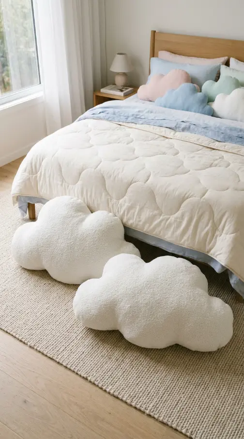 10 Cute Bedding Ideas Pastel Cloud Dreamy Bedroom Style 8 8. Cloud-Shaped Floor Cushions for a Soft Landing Zone