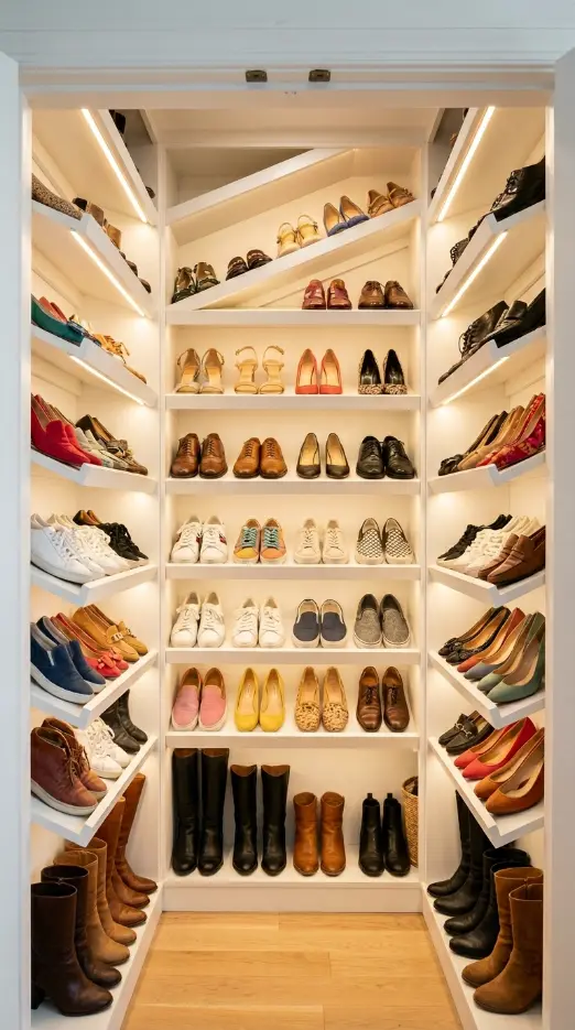 26 Smart Storage Closet Ideas Corner Diagonal Closet 8 8. Corner Diagonal Under-Stair Closet — The Triangular Challenge