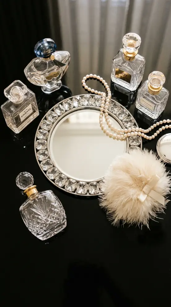 16 Bedazzled Mirror Vanity Crystal Old Hollywood Glam Decor 8 8. Crystal Mirror Tray Display With Matching Bedazzled Perfume Bottles