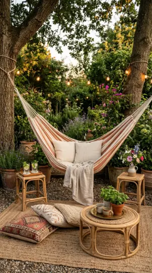 22 Outdoor Furniture Layout Ideas Boho Garden Hammock 8 8. Double Hammock Layout for Couples