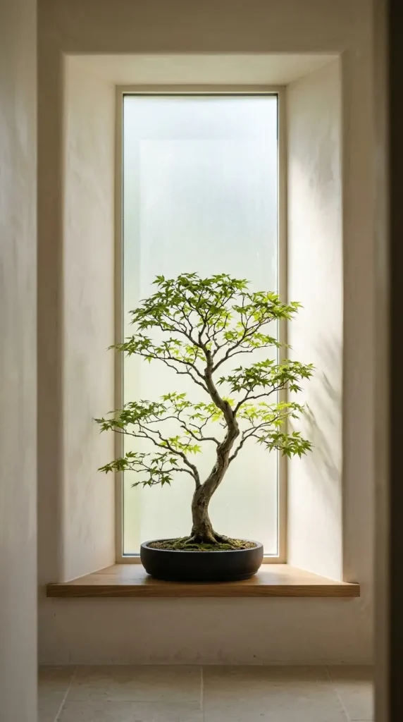 24 Modern Bathroom Plant Aesthetic Japandi Bonsai Minimal 8 8. Japanese Maple Bonsai in a Bathroom Window