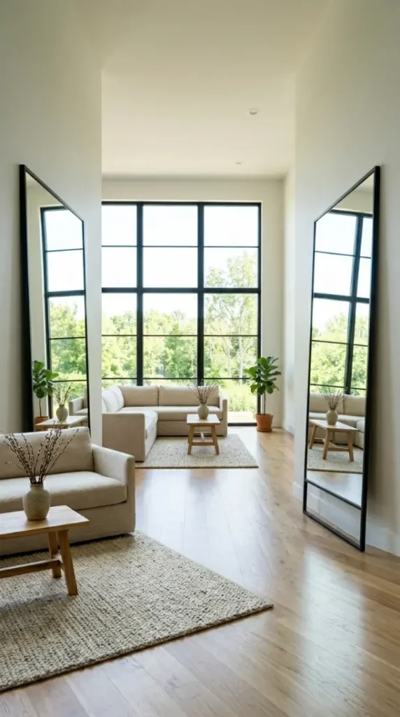 25 Full Length Mirror Living Room Slim Black Frame Minimal 8 8. Opposite a Large Window to Double Natural Light