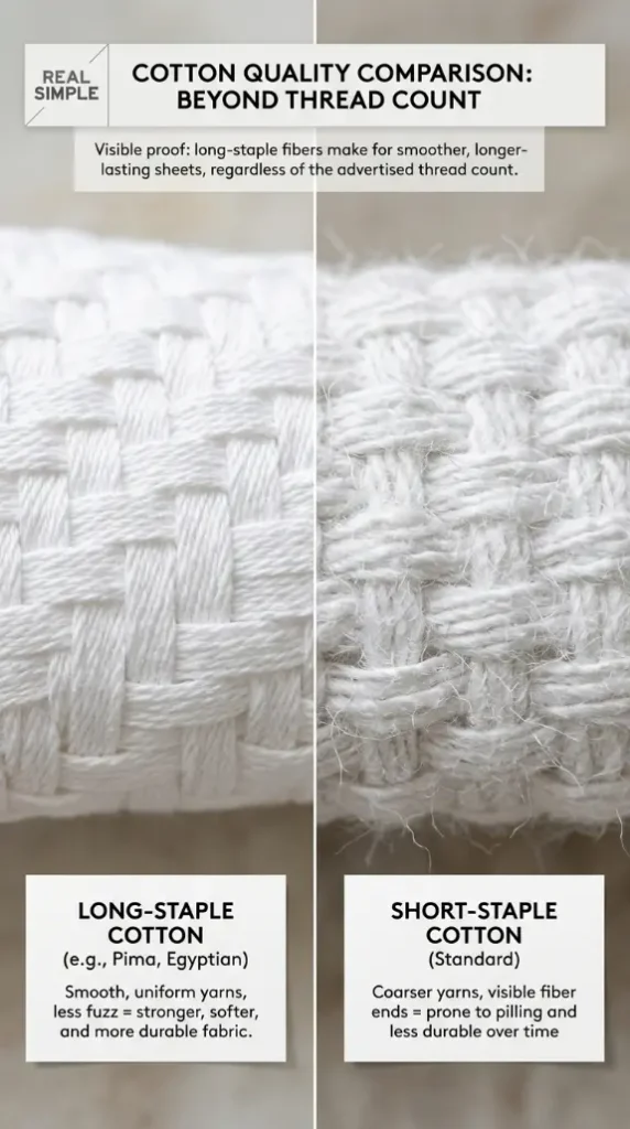 24 Dorm Bedding Ideas Clean White Minimal Luxe Hotel Style 8 8. The Long-Staple Cotton Thread Count Education — Quality Foundation Detail