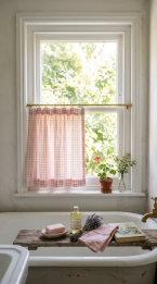 24 Small Bathroom Decor with Bathtub Caddies Vintage Pastel 8 8. The Small Window with Cafe Curtain — Vintage Privacy Solution