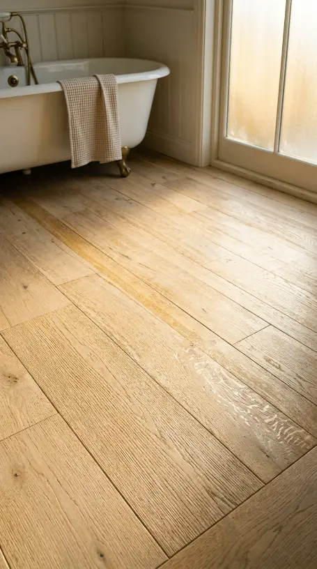 26 Light Wood Flooring for Farmhouse Wire-Brushed Oak Bath 8 8. Wire-Brushed Oak Floor in Morning Light — Grain Revealed