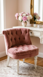 17 Bedroom Aesthetic Romantic Soft Luxe Peony Silk Style 9 9. Add a Tufted Blush Velvet Vanity Chair