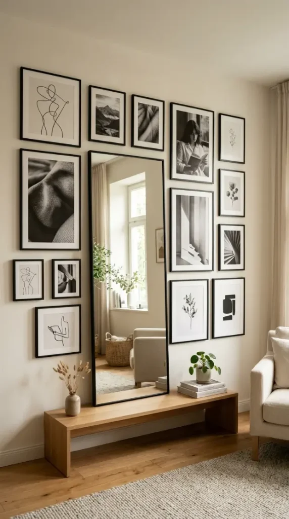 25 Full Length Mirror Living Room Slim Black Frame Minimal 9 9. As Part of a Minimal Gallery Wall With Black Framed Art