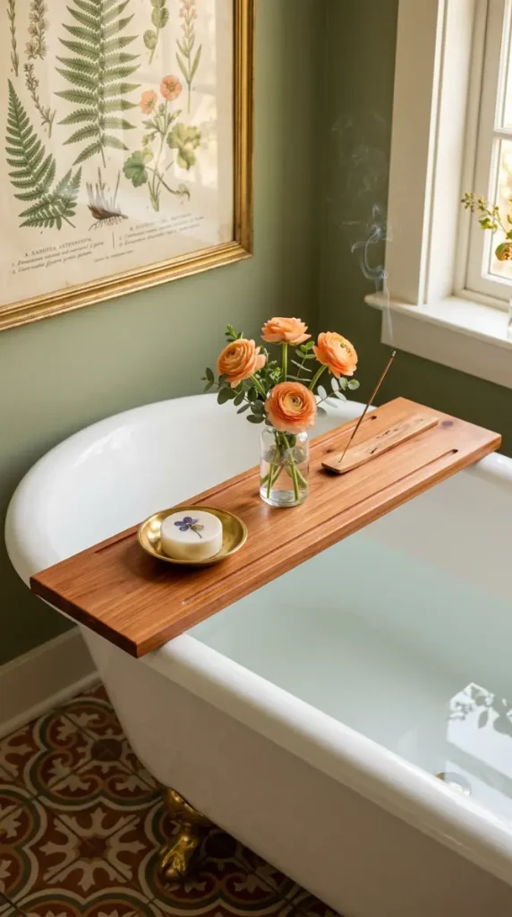 18 Bathtub Caddy Vintage Clawfoot Rustic Wood Floral Brass 9 9. Cedar Wood Clawfoot Caddy With Brass Soap Dish and Fresh Flowers