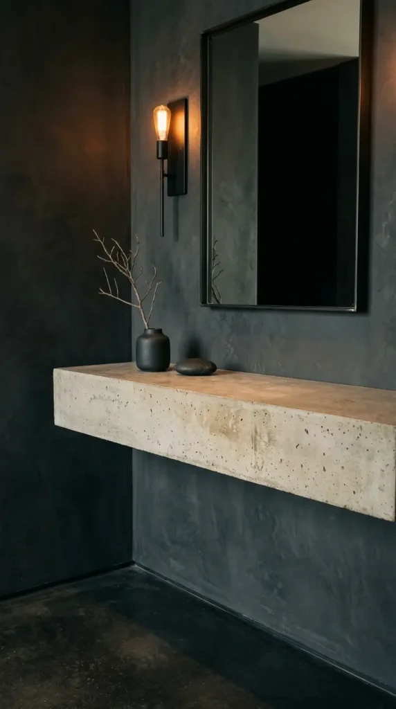 31 Entryway Console Table Ideas Modern Minimal Floating 9 9. Concrete Floating Console in an Industrial Minimal Entry