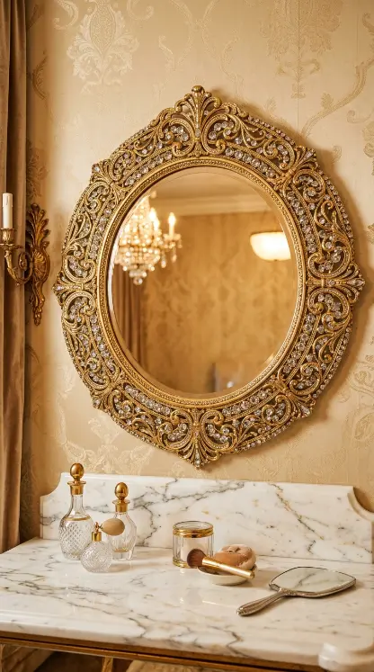 16 Bedazzled Mirror Vanity Crystal Old Hollywood Glam Decor 9 9. Crystal Bedazzled Mirror With Gold Filigree Frame Base