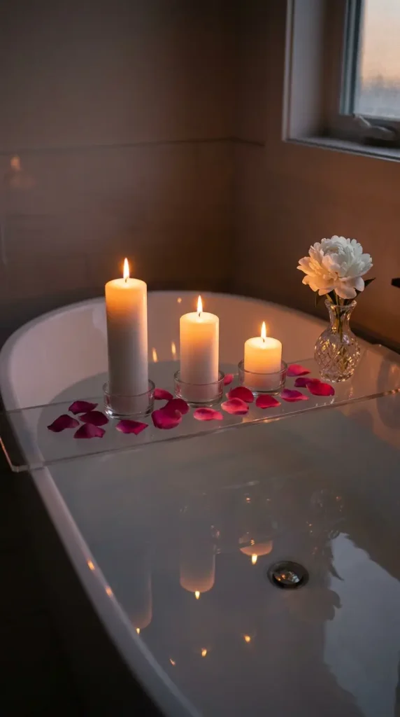 20 Bathtub Tray Clear Acrylic Modern Minimal Floating Look 9 9. Floating Look Clear Acrylic Tray at Dusk With Candle Glow