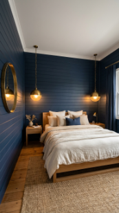 13 Bedroom Paint Colors Deep Moody Blue Dark Sanctuary 9 9. Install Deep Blue Shiplap Paneling for Texture