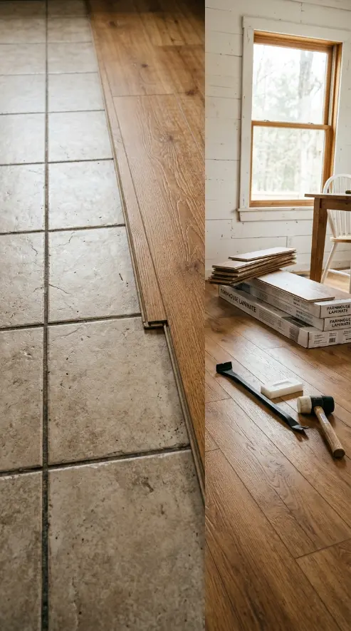 25 Affordable Farmhouse Flooring Ideas Budget Laminate Wood 9 9. Installing Laminate Over Existing Tile — Budget Renovation Tip