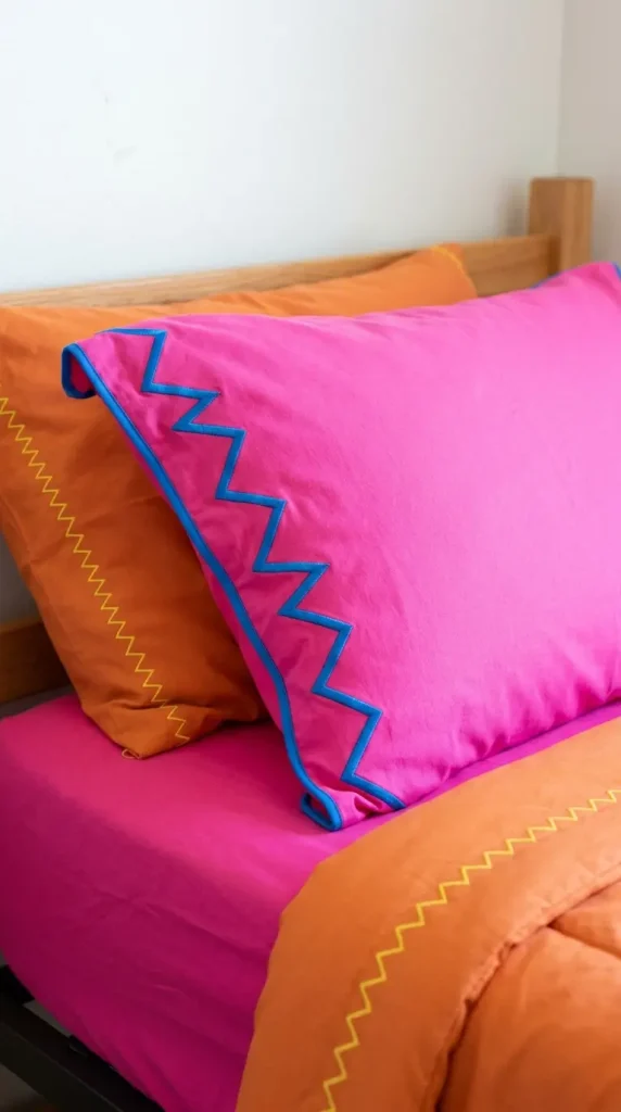 13 Dorm Bed Inspo Y2K Retro Colorful Bold Twin XL Style 9 9. Lightning Bolt Accent Piping for a Graphic Edge Detail