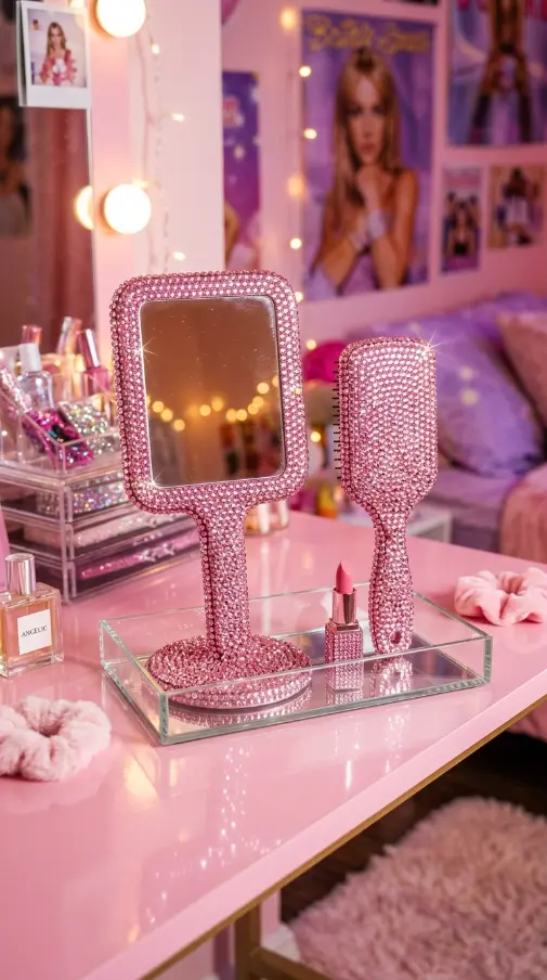 12 Bedazzled Mirror Y2K Rhinestone DIY Pink Glam Bedroom 9 9. Small Handheld Mirror Fully Bedazzled for a Vanity Tray Display